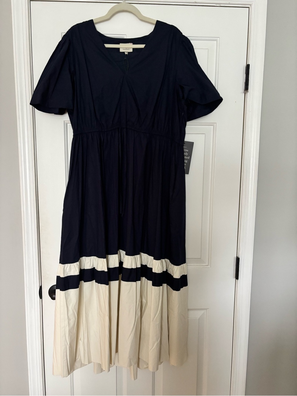 Tuckernuck Navy and Cream Tiered Midi Dress